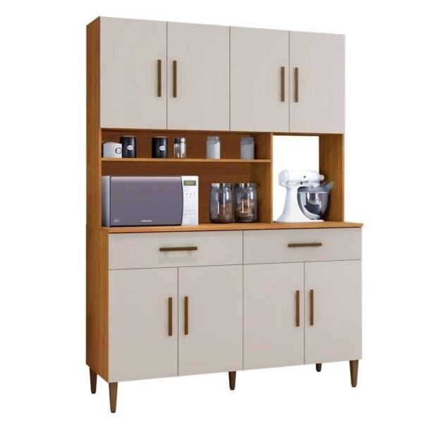 Armario De Cozinha 8 Portas 2 Gavetas Fortaleza Kaiki Moveis NatureOff White