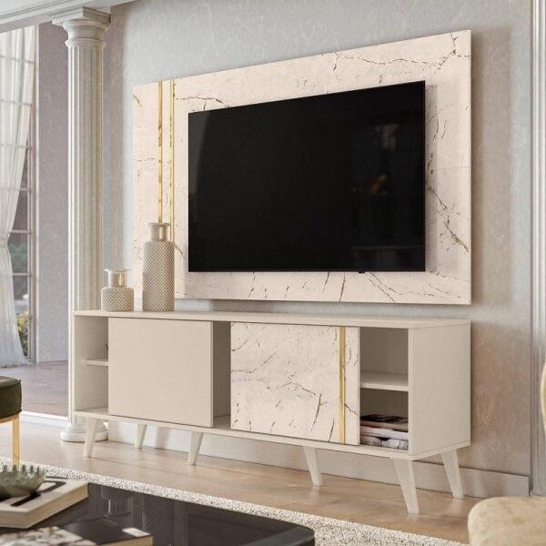 Estante Cronos para TV de até 65 polegadas - Calacata  Off White - Madetec