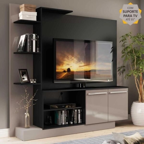 Estante Home Theater com Suporte ptv até 55'' Denver Multimóveis PretoLacca Fumê