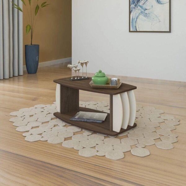 Mesa De Centro Caribe Laterais Arredondadas Amêndoa Off White